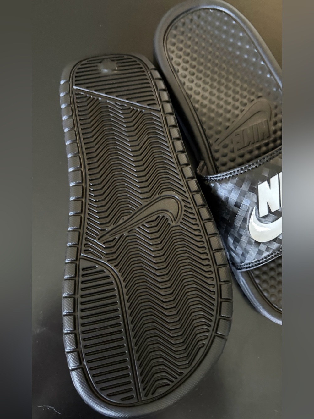 Nike Black Slides with White Logo - Picture 2 of 2